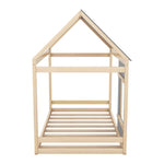 House Children's Bed 90x200cm with Roof and Window - Natural/Grey