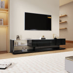 TV Cabinet, High-Gloss with Glass Partitions & LED Lighting, Rustic/Modern Design