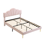 Upholstered Double Bed 140x190 Shell Design Pink Velvet