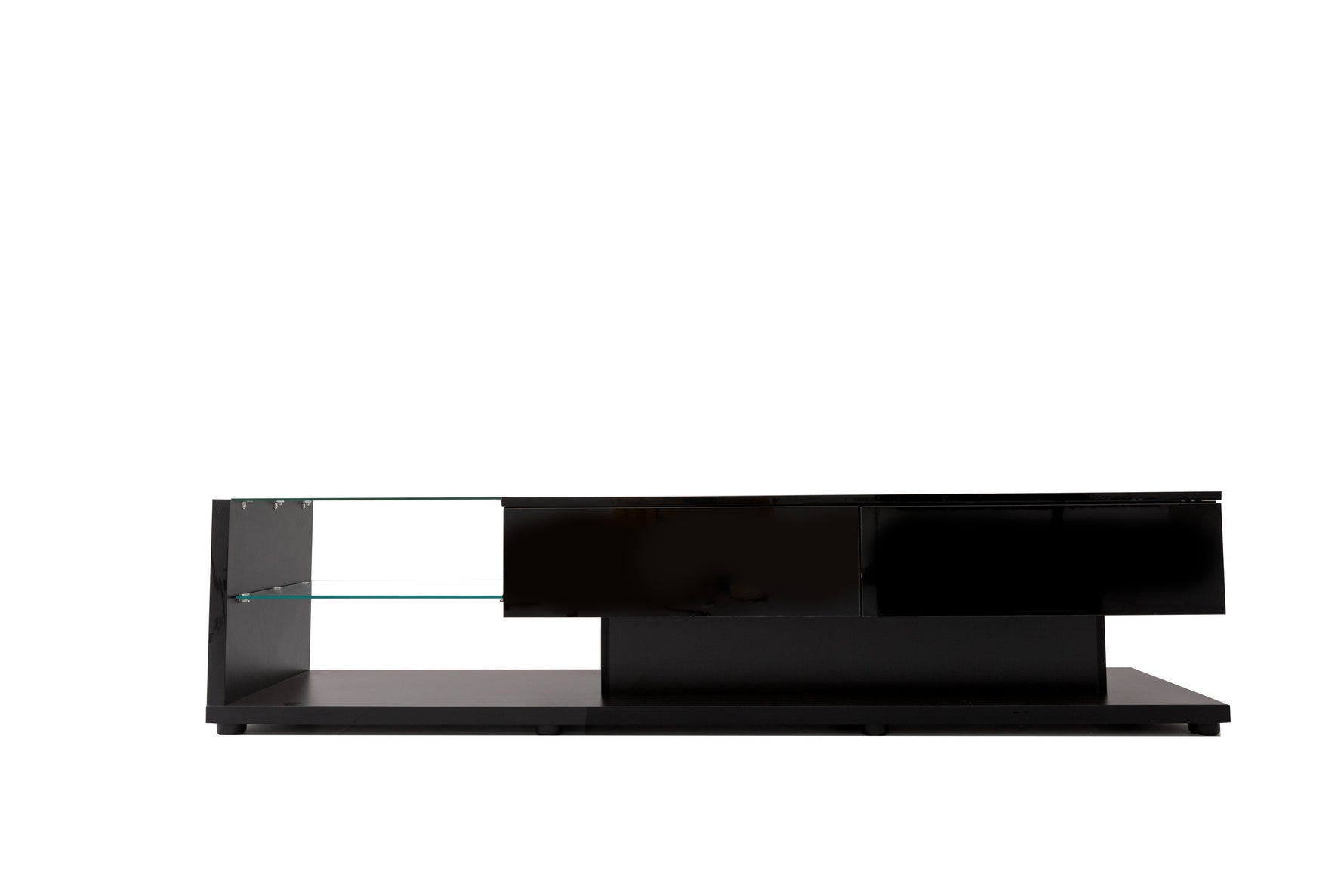 TV Cabinet, High-Gloss with Glass Partitions & LED Lighting, Rustic/Modern Design