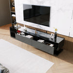 TV Cabinet, High-Gloss with Glass Partitions & LED Lighting, Rustic/Modern Design