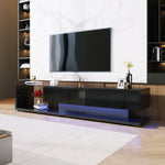 TV Cabinet, High-Gloss with Glass Partitions & LED Lighting, Rustic/Modern Design