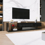 TV Cabinet, High-Gloss with Glass Partitions & LED Lighting, Rustic/Modern Design