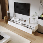 TV Cabinet Lowboard, LED Lighting Glass Partition, High-Gloss White and Wood