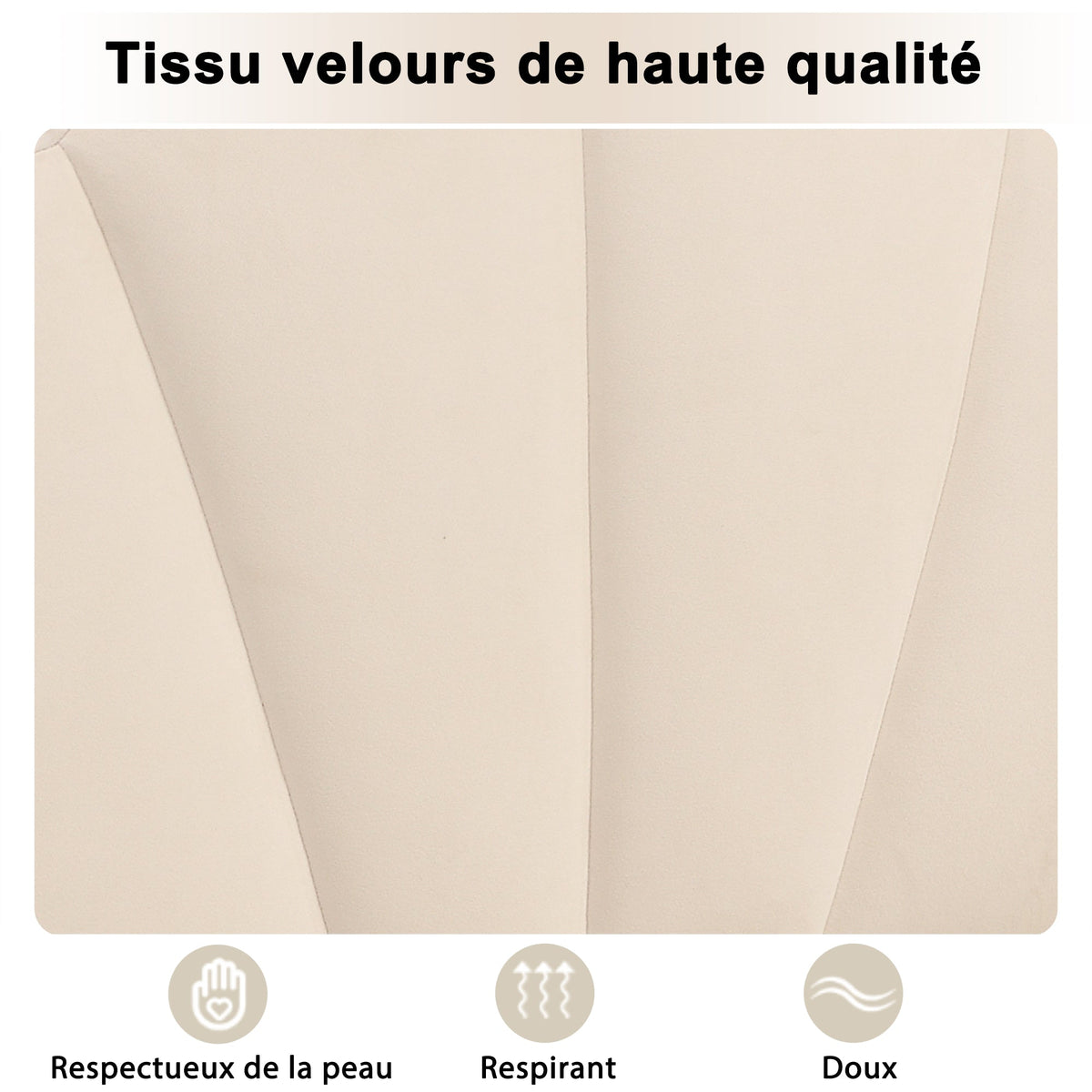 Velvet Upholstered Bed 140x190cm Shell Shape Adjustable Headboard Beige