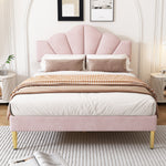 Upholstered Double Bed 140x190 Shell Design Pink Velvet