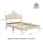Velvet Upholstered Bed 140x190cm Shell Shape Adjustable Headboard Beige