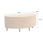 Upholstered Bed with Shell Headboard, Storage Bench and Golden Legs, 90x200cm, Beige Velvet