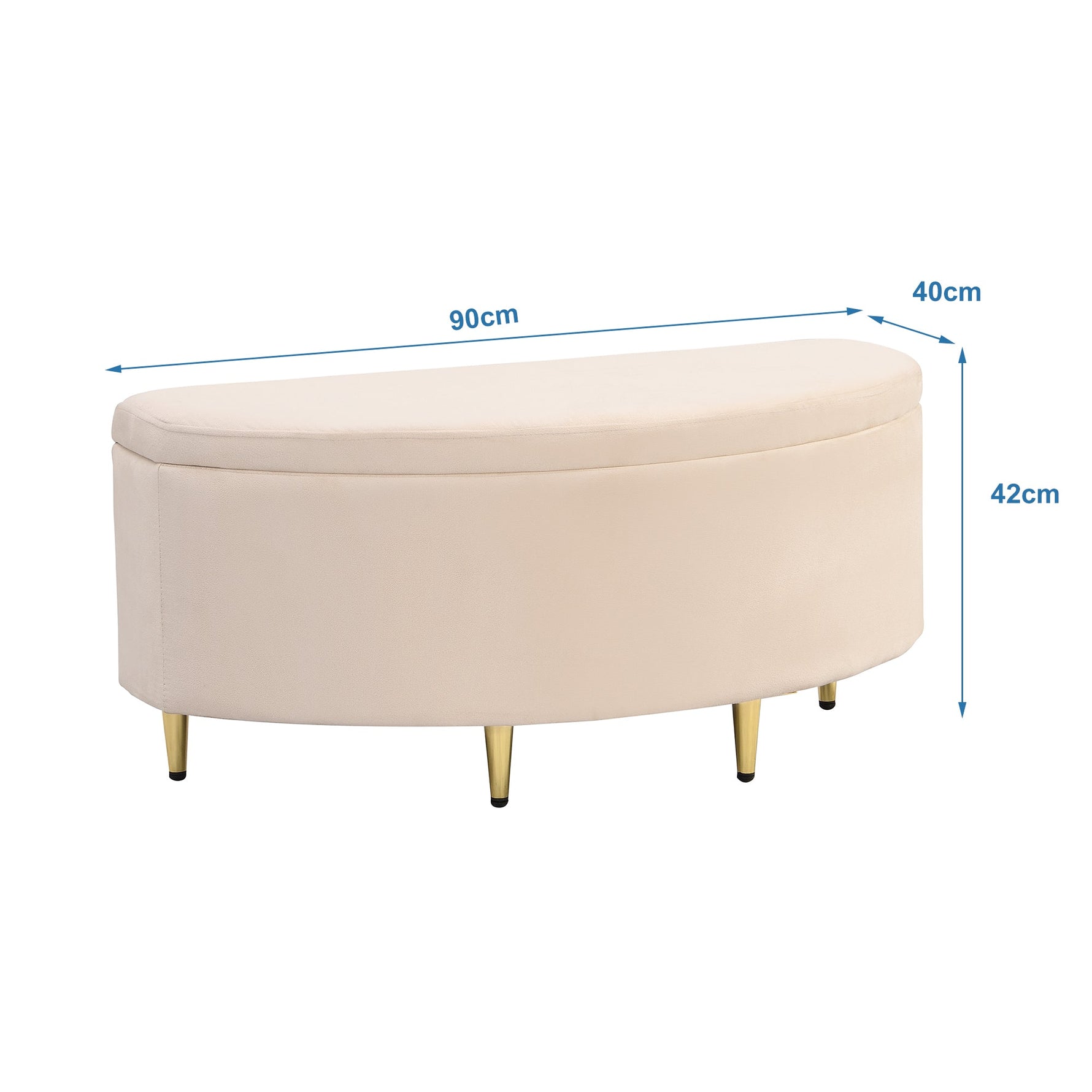 Upholstered Bed with Shell Headboard, Storage Bench and Golden Legs, 90x200cm, Beige Velvet