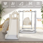 Children's Slide Set with Swing, 5-in-1, Climbing, Storage, Basketball Frame, Indoor