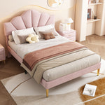 Upholstered Double Bed 140x190 Shell Design Pink Velvet