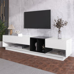TV Cabinet Lowboard, Color-Blocking Design with Drawers & Compartments, High-Gloss White and Black