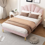 Upholstered Double Bed 140x190 Shell Design Pink Velvet