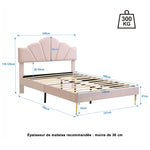 Upholstered Double Bed 140x190 Shell Design Pink Velvet