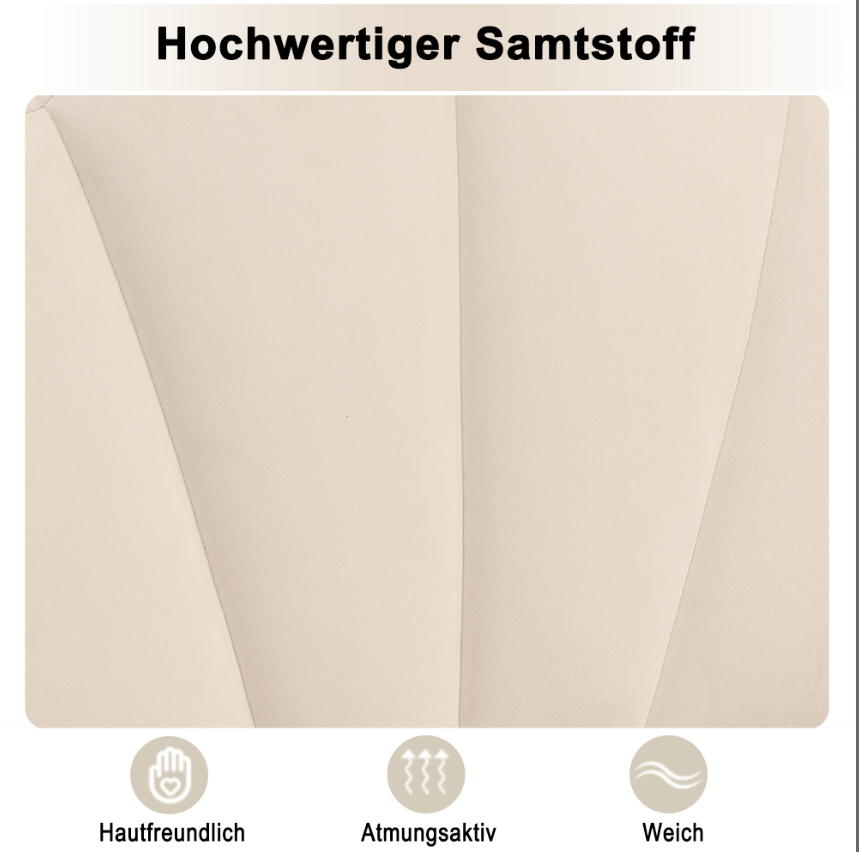 Upholstered Bed with Shell Headboard, Storage Bench and Golden Legs, 90x200cm, Beige Velvet