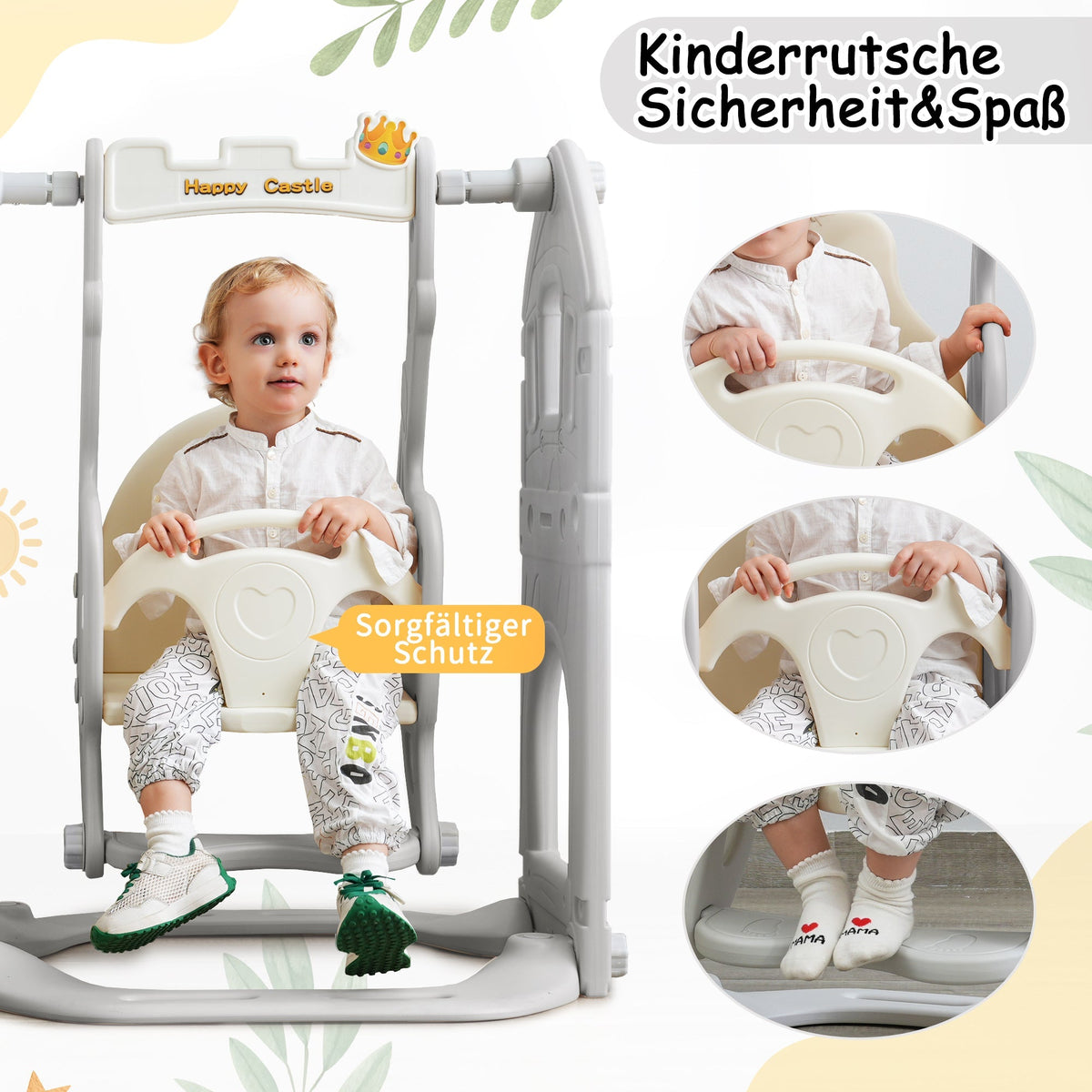 Children's Slide Set with Swing, 5-in-1, Climbing, Storage, Basketball Frame, Indoor