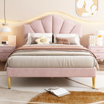 Upholstered Double Bed 140x190 Shell Design Pink Velvet