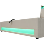 Upholstered Bed 160x200cm LED Double Bed with USB, Metal Frame, Linen Material