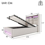 Upholstered Bed 90x200cm, LED Single with USB, Linen