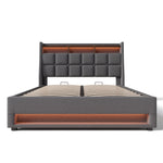 Upholstered Bed, USB LED, Metal Frame, Linen