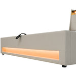 Upholstered Bed 90x200cm, LED Single with USB, Linen