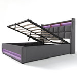 Upholstered Bed, USB LED, Metal Frame, Linen