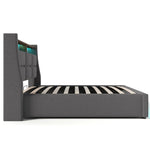 Upholstered Single Bed 90x200cm USB LED Metal Frame Linen