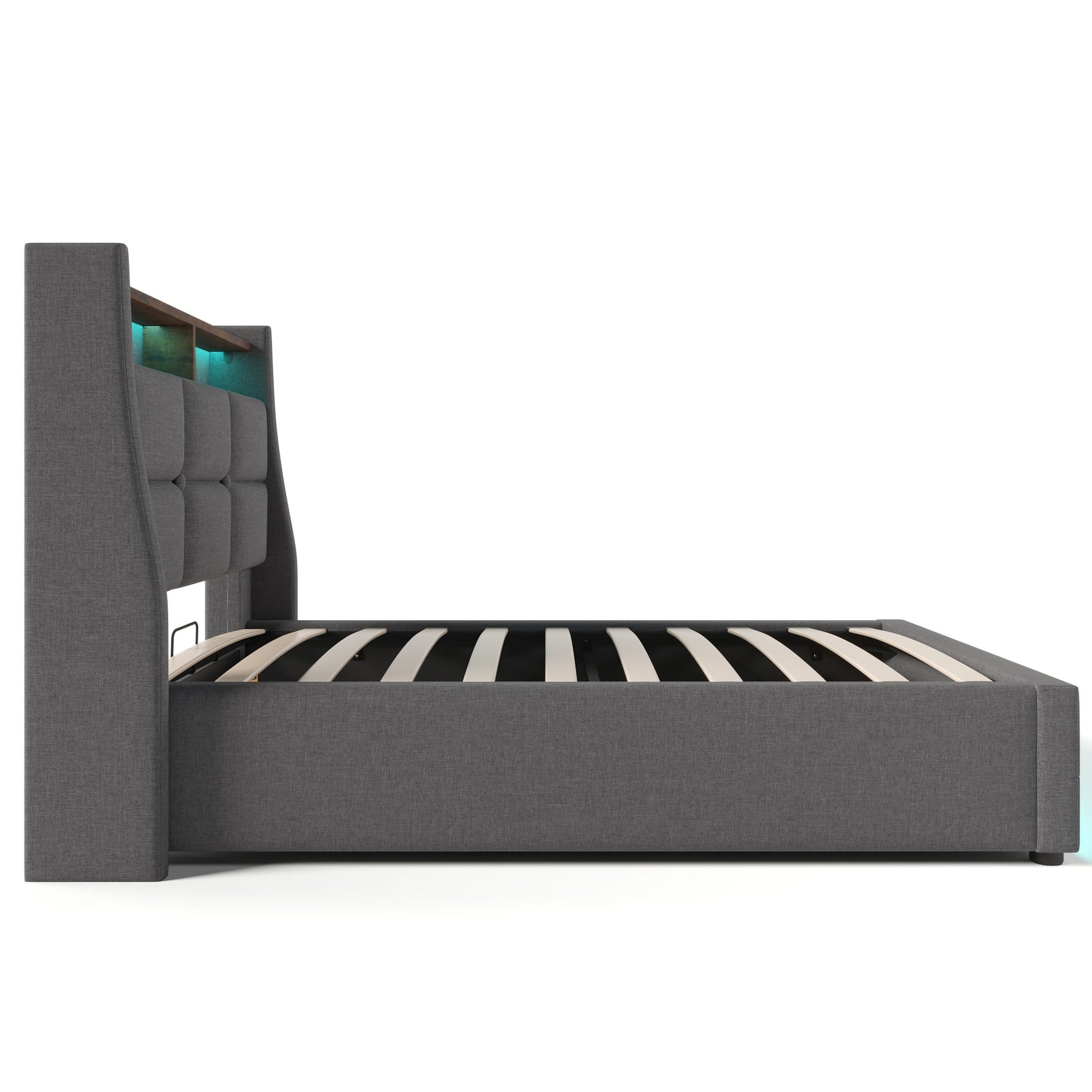Upholstered Single Bed 90x200cm USB LED Metal Frame Linen