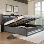 Upholstered Bed, USB LED, Metal Frame, Linen
