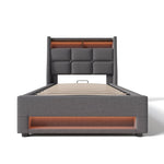 Upholstered Single Bed 90x200cm USB LED Metal Frame Linen