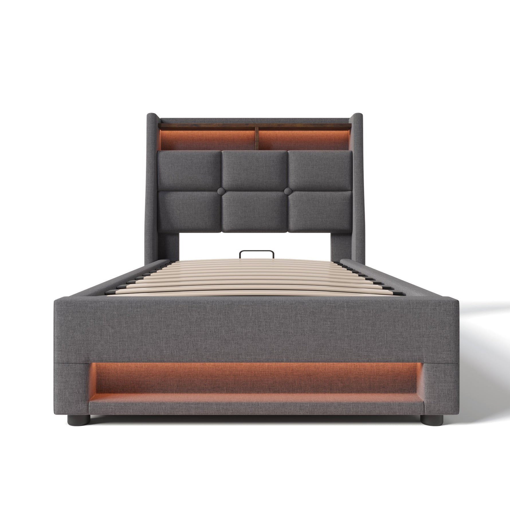 Upholstered Single Bed 90x200cm USB LED Metal Frame Linen