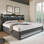Upholstered Bed, USB LED, Metal Frame, Linen