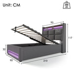 Upholstered Single Bed 90x200cm USB LED Metal Frame Linen