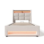 Upholstered Bed 90x200cm, LED Single with USB, Linen