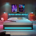 Upholstered Bed, USB LED, Metal Frame, Linen