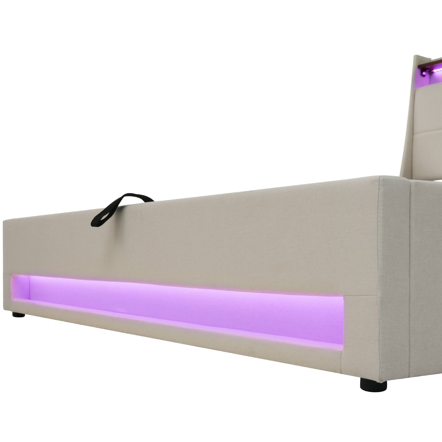 Upholstered Bed 160x200cm LED Double Bed with USB, Metal Frame, Linen Material