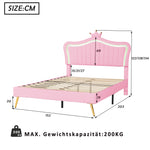 Children's Bed Upholstered 140x200cm LED Lights Slatted Frame, Pink PU Leather