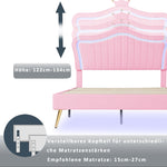 Children's Bed Upholstered 140x200cm LED Lights Slatted Frame, Pink PU Leather