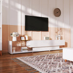 TV Cabinet, Low Panel with Glass Partitions & LED Lighting, High-Gloss White
