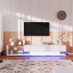 TV Cabinet, Low Panel with Glass Partitions & LED Lighting, High-Gloss White