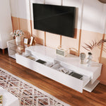 TV Cabinet, Low Panel with Glass Partitions & LED Lighting, High-Gloss White