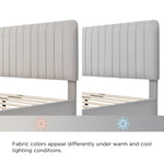 Upholstered single bed, 90 x 200 cm, adjustable headboard, grey-beige linen