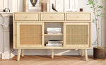 Sideboard 3 Drawer 3 Sliding Door Rattan Fronts Gold Handle Adjustable Shelves Oak