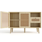 Sideboard with 1 Drawer 2 Rattan Magnetic Doors Adjustable Shelves, Oak