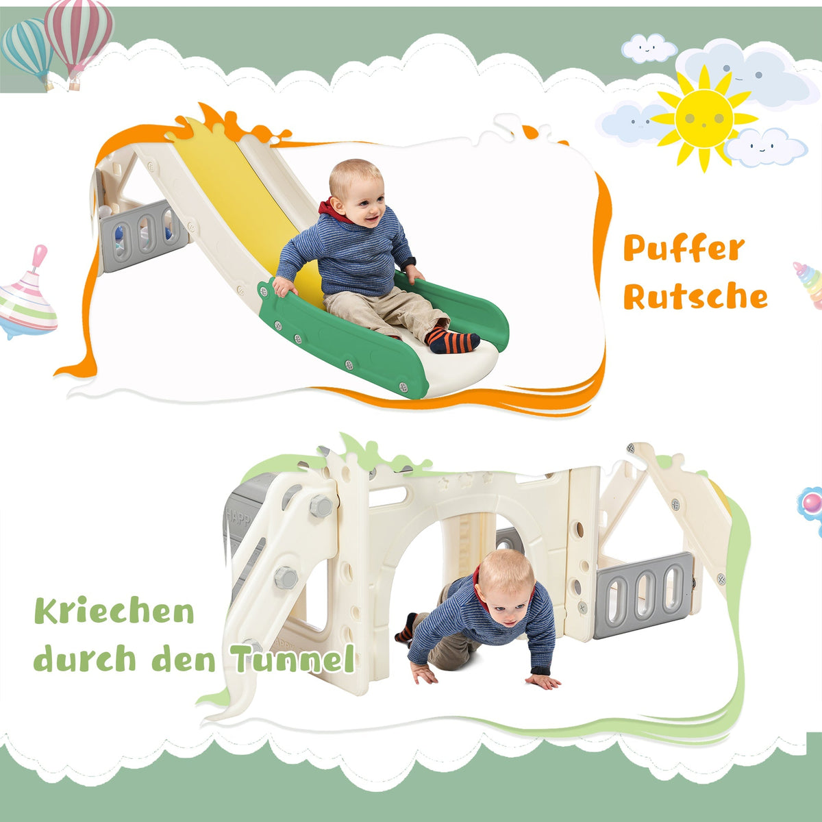 Combined Slide for Children Long Slide Storage Box Tunnel Steel