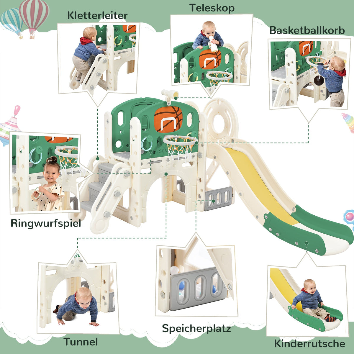 Combined Slide for Children Long Slide Storage Box Tunnel Steel