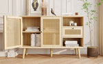 Sideboard with 1 Drawer 2 Rattan Magnetic Doors Adjustable Shelves, Oak