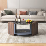Coffee Table, Textured with Unique Lines, Marble/Walnut Contrast