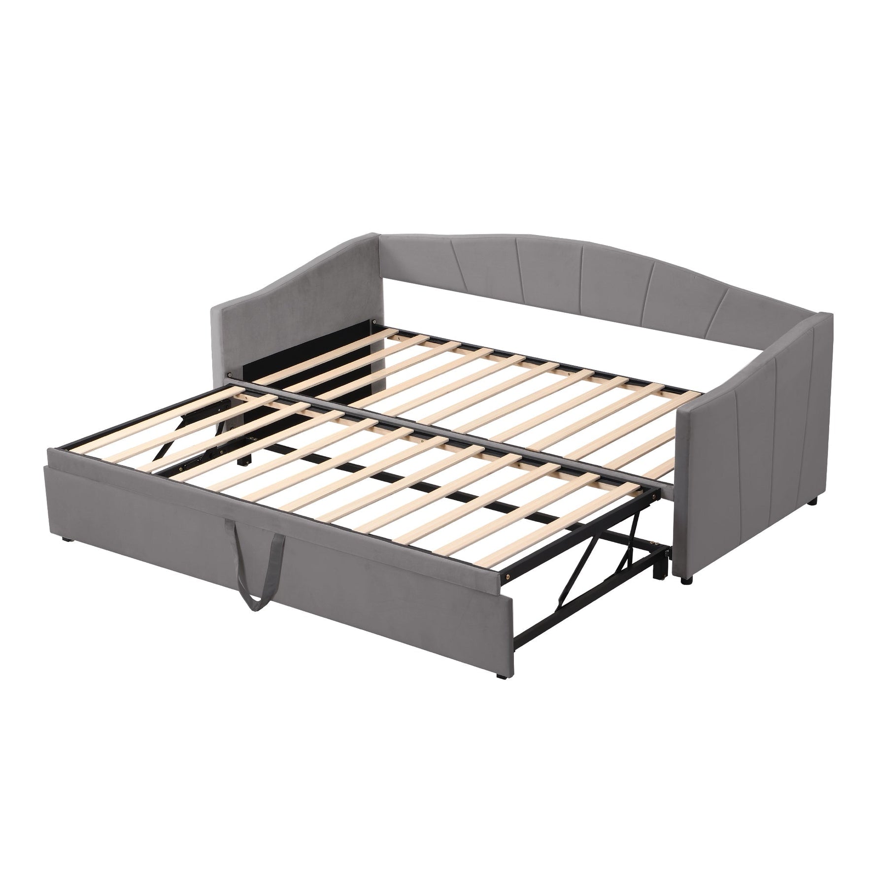 Upholstered Sofa Bed Extendable 90/180x200 cm Slatted Frame, Velvet Grey