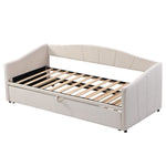 Upholstered Bed, Pull-out Sofa Bed 90/180*200 cm, Slatted Frames, Velvet Fabric, Beige